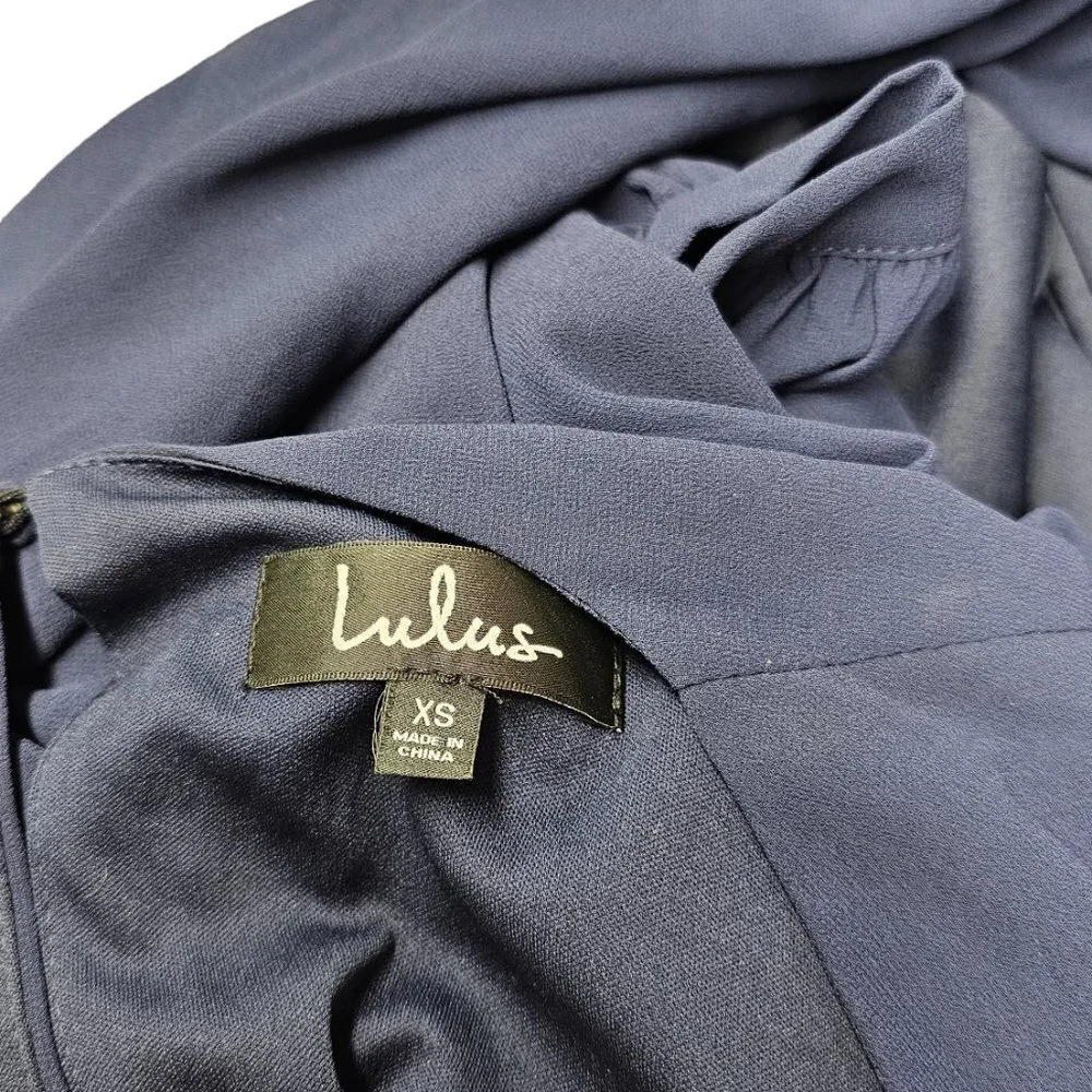 Lulu's All My Life Navy Blue Long Sleeve Maxi Dress Size XS NWT Chiffon V-Neck - Picture 9 of 11